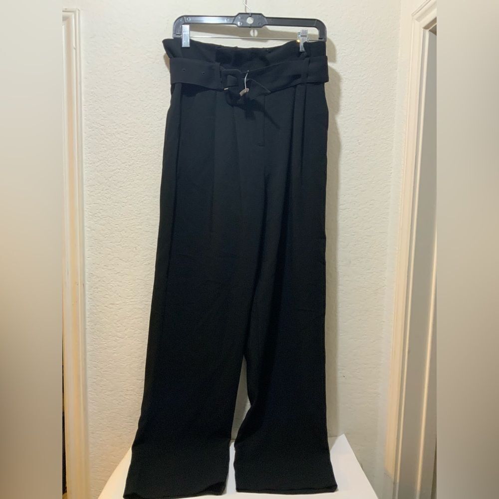NWOT Cinq à Sept Black Belted Overlay Wide Leg Pants size 2